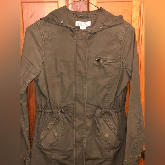 Lucky Brand Utility Jacket Removable Faux Fur Hood Trim DRY CLEANED Army Green S - Picture 16 of 16